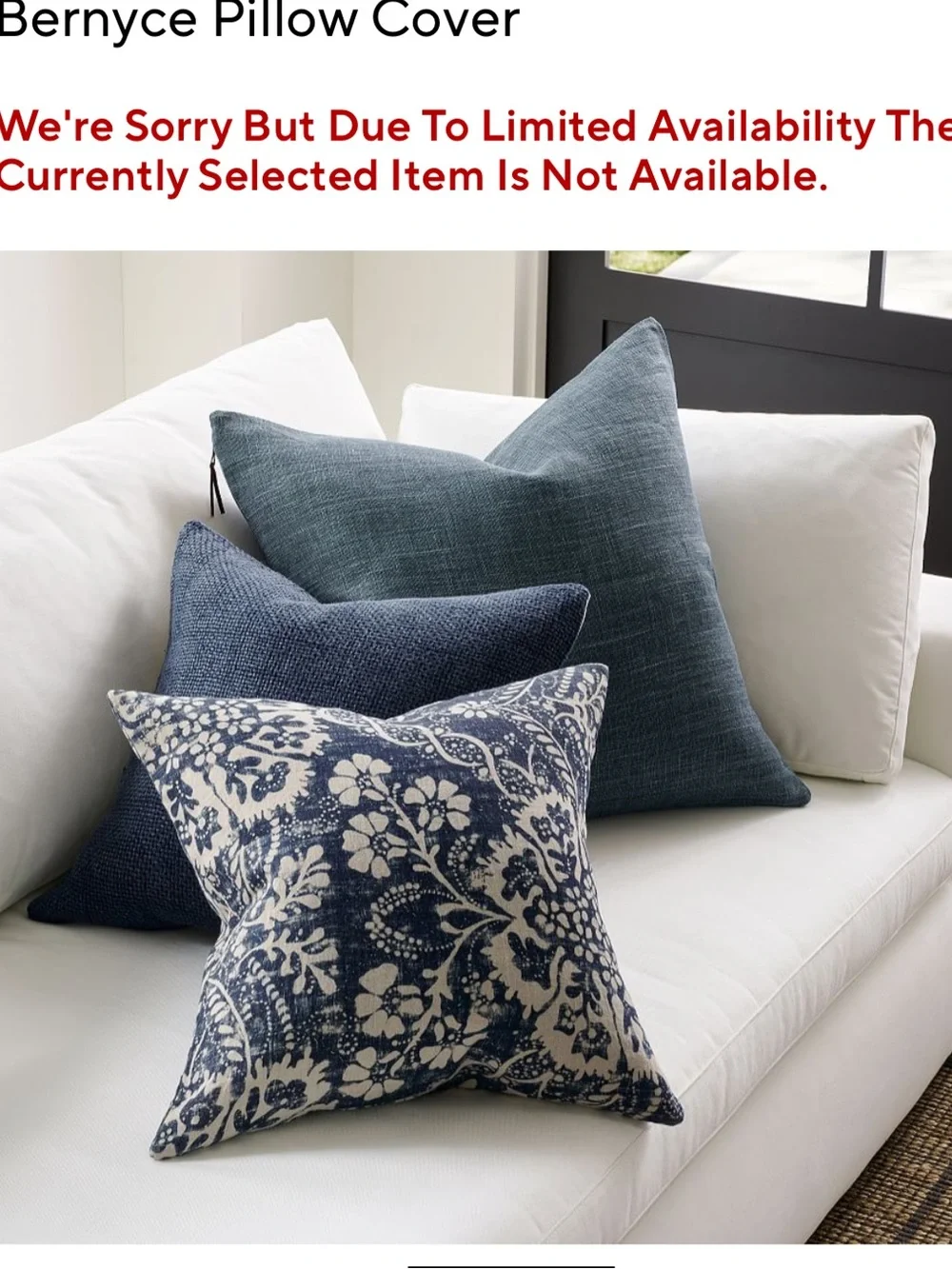 Pottery Barn Pillow 20x20 Blue Floral Cotton Linen Feather Blend Boho Set Lot 5